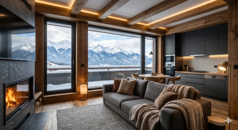 Modern mountain apartment for rent in Bansko with panoramic views of Pirin Mountain