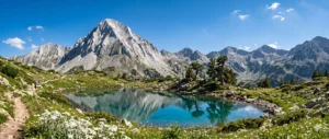 The majestic Vihren Peak and a glacial lake in Pirin Mountain in summer